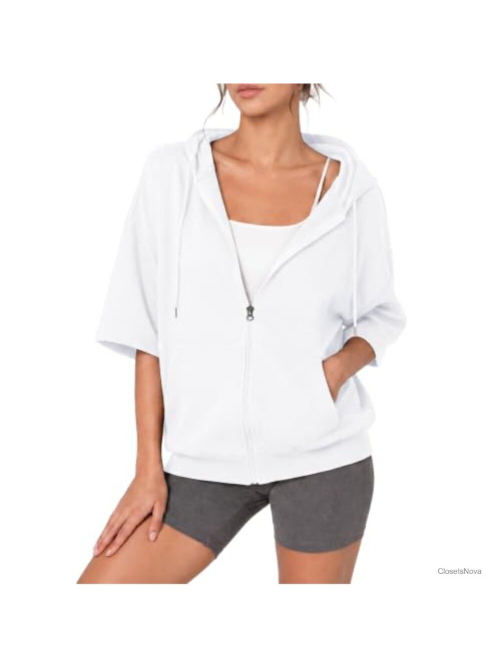 Oversized 100% Cotton French Terry Half Sleeve Full Zip Hoodie